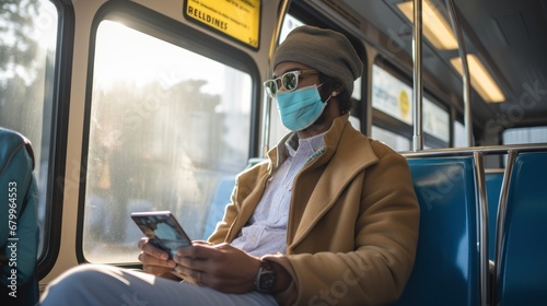 Man wearing face mask in public transport