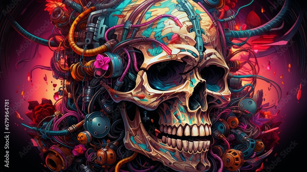 Naklejka premium cyberpunk skull