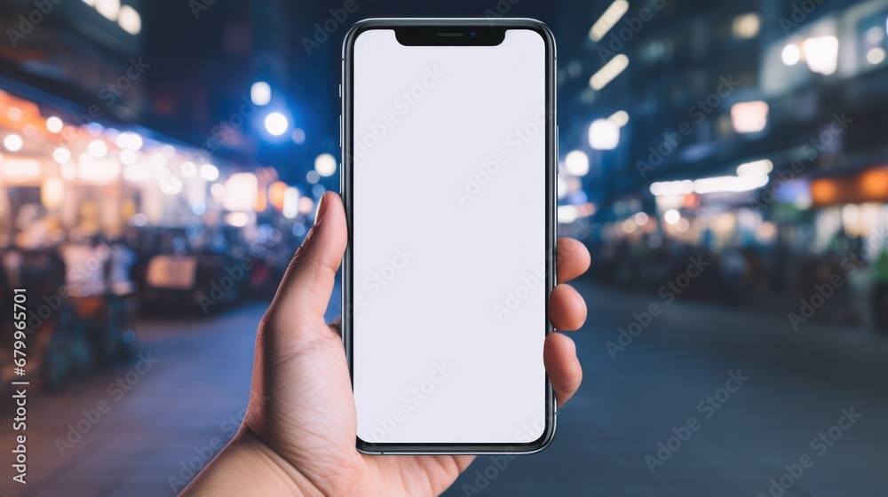 Mockup image of a hand holding mobile phone with blank white screen Mockup image of a hand holding mobile phone with blank white screen