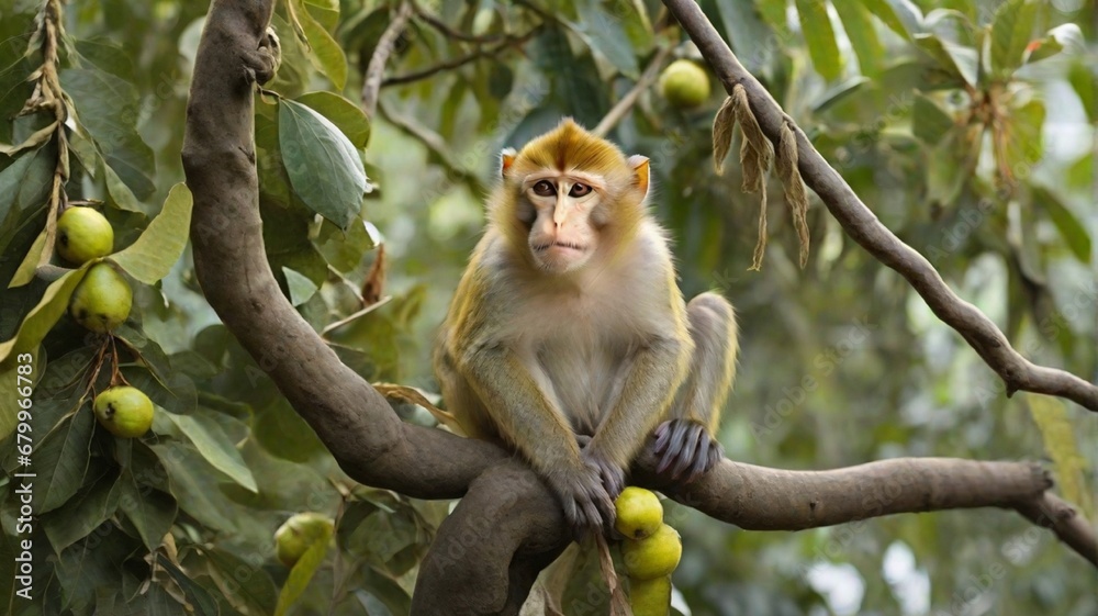 Fototapeta premium white tailed macaque sitting on a tree