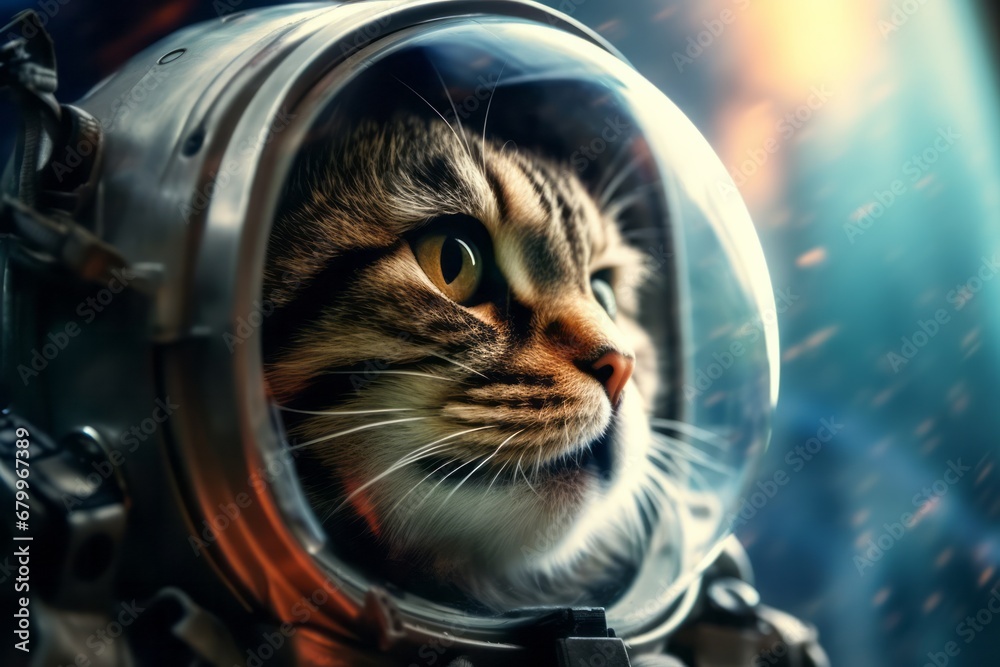 Portrait of a Astronaut cat in space.