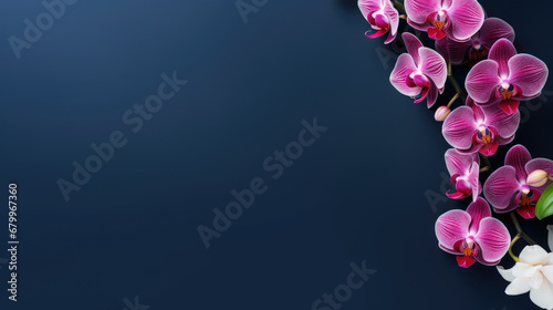 pink orchid on blue background, beautiful orchid on dark blue background,with copy space