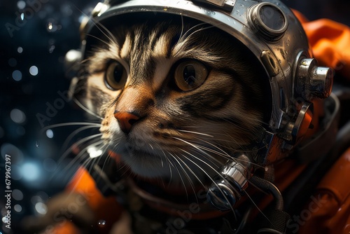 Portrait of a Astronaut cat in space.