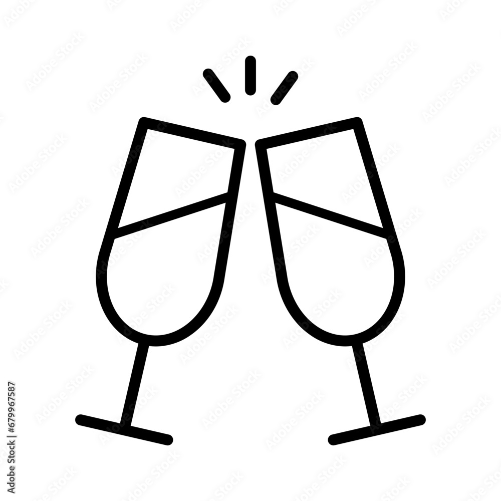 Black cheers line icon, simple 2 champagne glasses flat design pictogram, infographic svg for app logo web button ui ux interface isolated on white background Black cheers line icon, simple 2 champagne glasses flat design pictogram, infographic svg for app logo web button ui ux interface isolated on white background