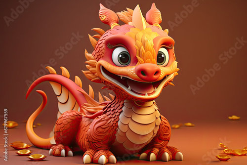 A cute cartoon red dragon for Chinese new year celebration