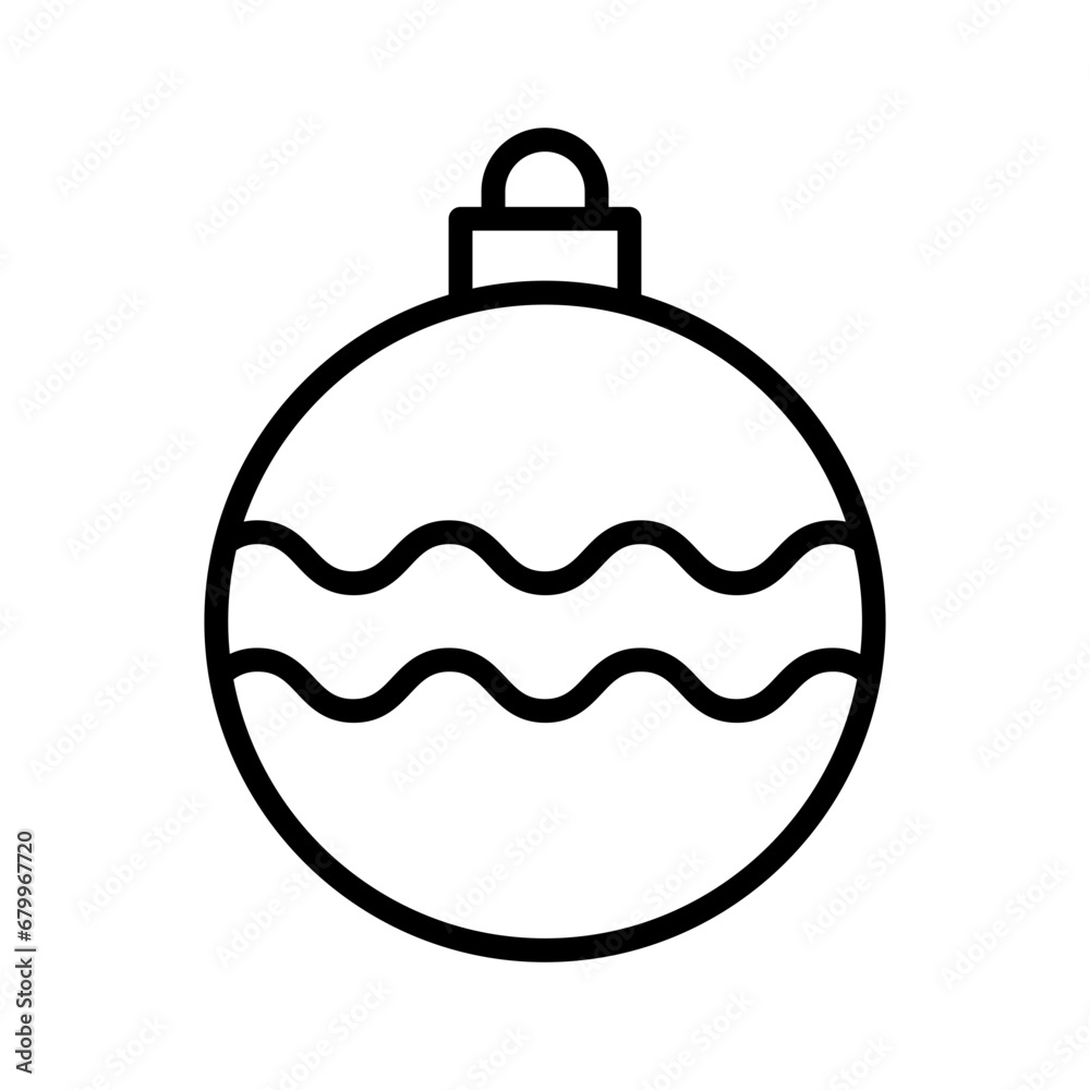 Black single round Christmas ball line icon, with pattern, simple holiday decoration flat design pictogram, infographic vector for app logo web button ui ux interface isolated on white background Black single round Christmas ball line icon, with pattern, simple holiday decoration flat design pictogram, infographic vector for app logo web button ui ux interface isolated on white background