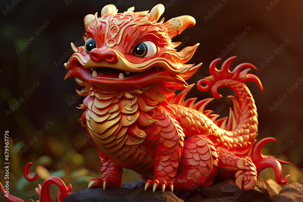 A cute cartoon red dragon for Chinese new year celebration A cute cartoon red dragon for Chinese new year celebration