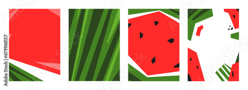 set of watermelon abstract background. portrait, vertical background. flat vector illustration.