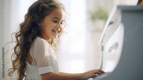 Cute little girl playing the piano