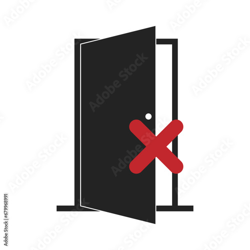 Isolated pictogram round sign of keep door closed, do not open door, indoor, office, for industrial safety and caution sign