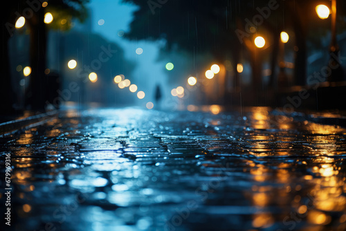 Rainy on floor background , Rain water drop photo