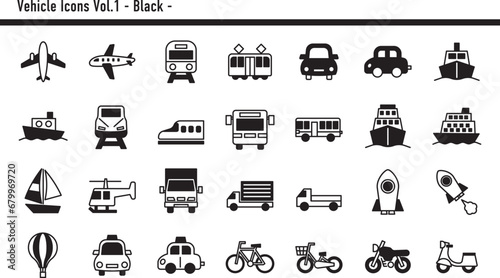 乗り物アイコンセットA　02　黒