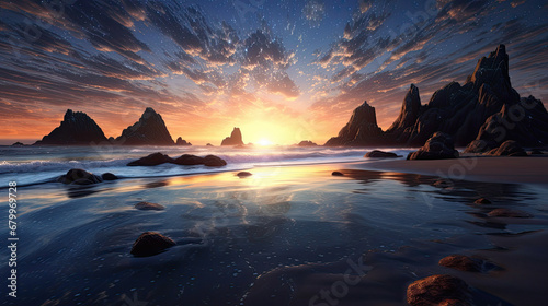 sunset over the sea, The purity of the sky and the blue color of the Milky Way , sunset at the beach