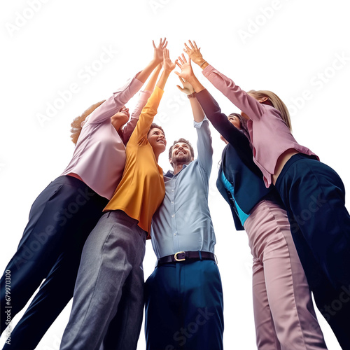 Group of people doing high five at the same time photo