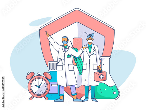Medical characters fighting the epidemic flat vector concept operation hand drawn illustration  © Lyn Lee