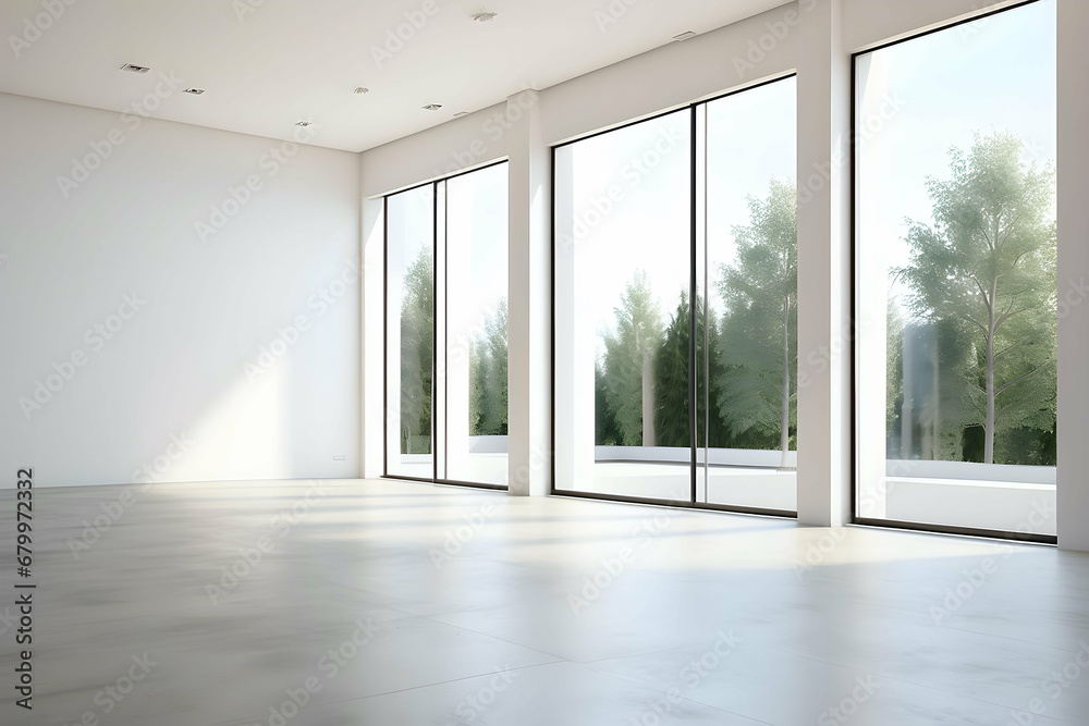 white empty room with big windows white empty room with big windows