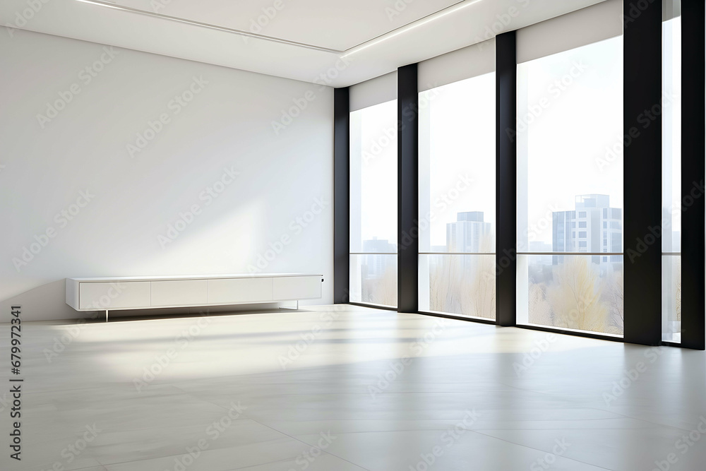 Obraz premium white empty room with big windows