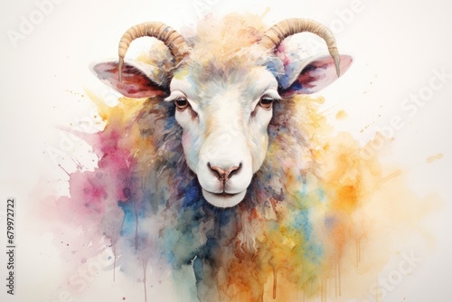 watercolor Sheep Cute sheep watercolor illustrations Cute goat hand-painted watercolor animals photo