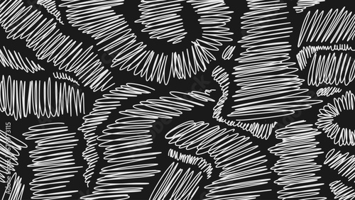 scribble lines abstract background. white chaotic line shading on a black background. vector illustration.