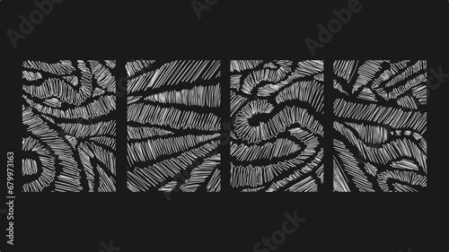 set of scribble line abstract background. white chaotic line shading on a black background. vector illustration.