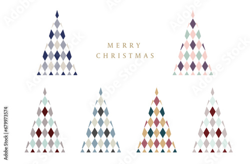 シンプルでおしゃれなクリスマスツリーのイラストセット