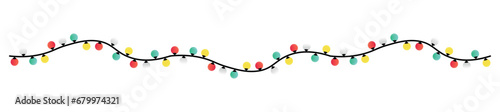 Colorful Christmas lights on white background