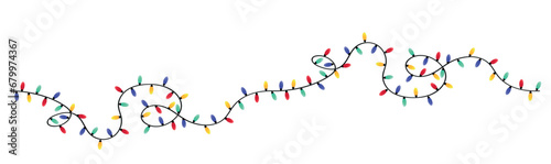 Colorful Christmas lights on white background
