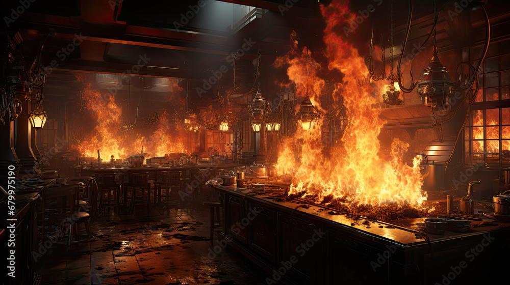 Fire in the kitchen, residential fire Fire in the kitchen, residential fire