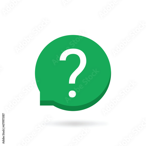 green speech bubble with question mark for quiz. flat minimal simple trend advice logotype design web element isolated on white. concept of exam test or make a request sign or uncertainty symbol