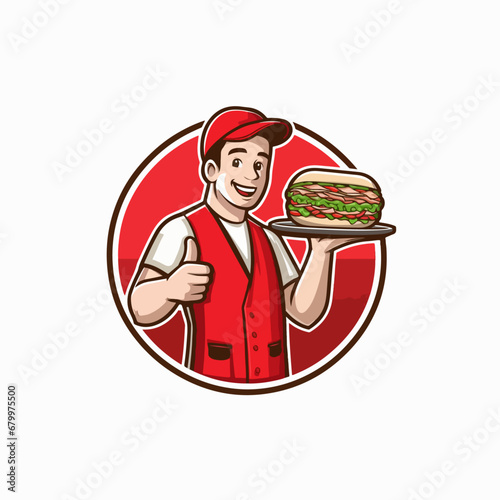 A cartoon illustration of man serving doner logo, doner logo illustration