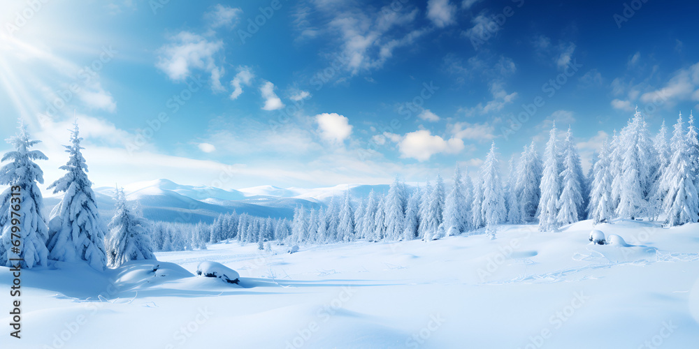Winter Wonderland  Sunlit Snowy Peaks,,
Snow-Capped Mountains in Sun's Glow Generative Ai
