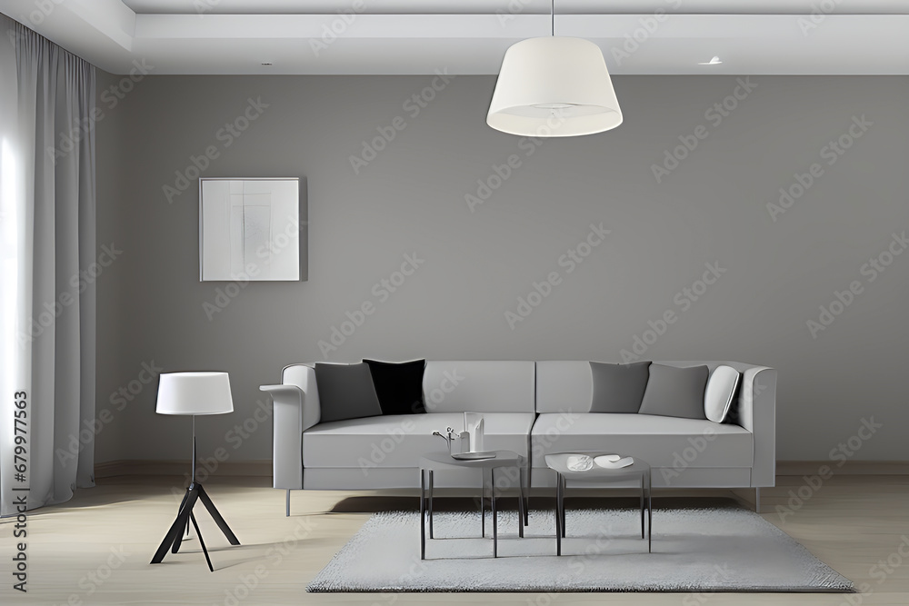 Fototapeta premium Creative Drawing Room, Wall Paint Color Primer Gray with Sofa