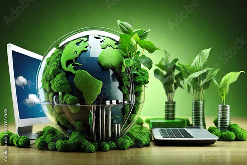 Carbon efficient IT concept showcasing sustainable computing for eco friendly technology solutions
