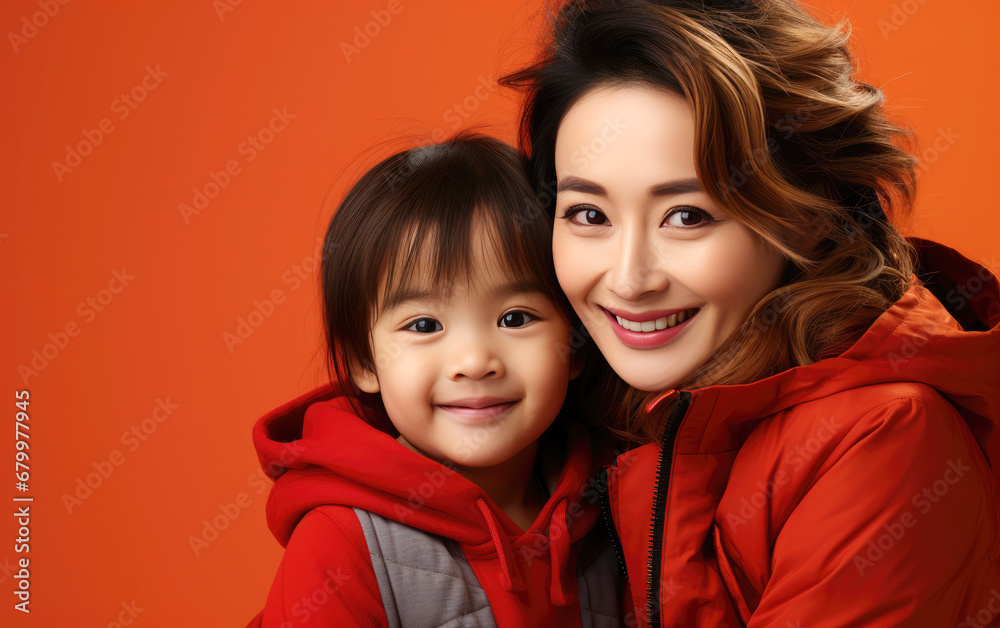 Fashion mother and kid with red clothing, lunar spring festival Fashion mother and kid with red clothing, lunar spring festival