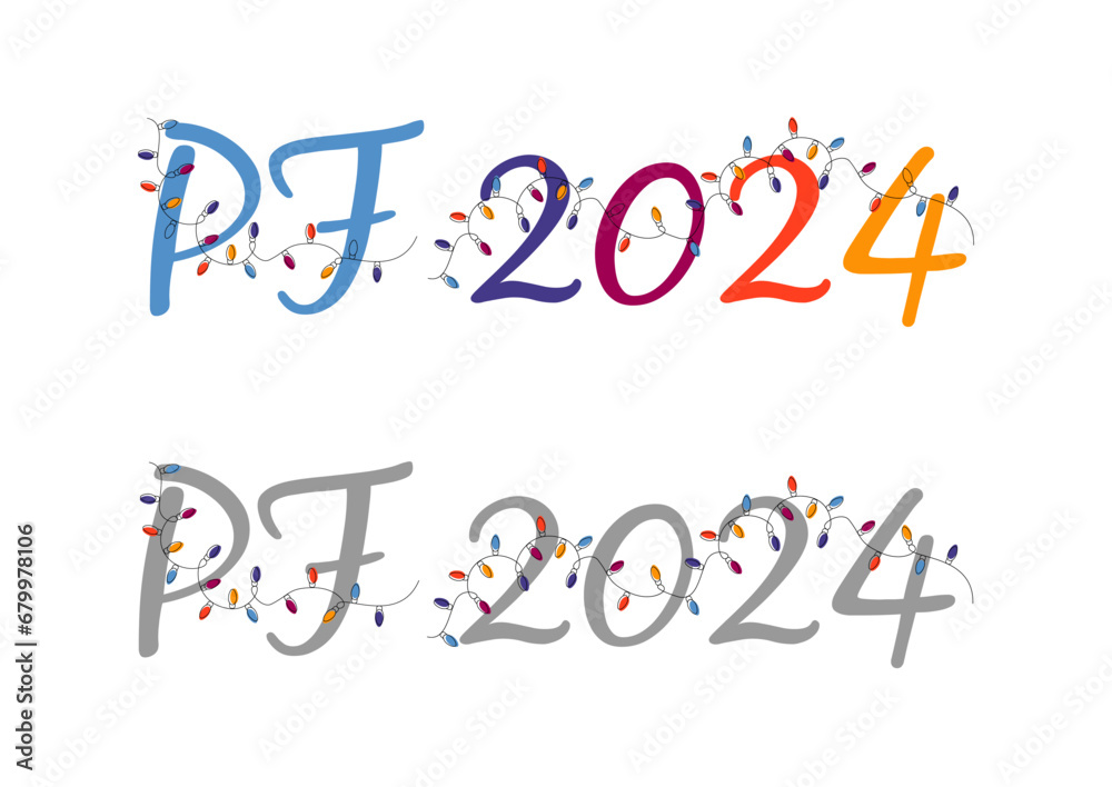 PF 2024 minimalist illustration. Christmas lights, numbers. Two variant colorful banner PF 2024 minimalist illustration. Christmas lights, numbers. Two variant colorful banner