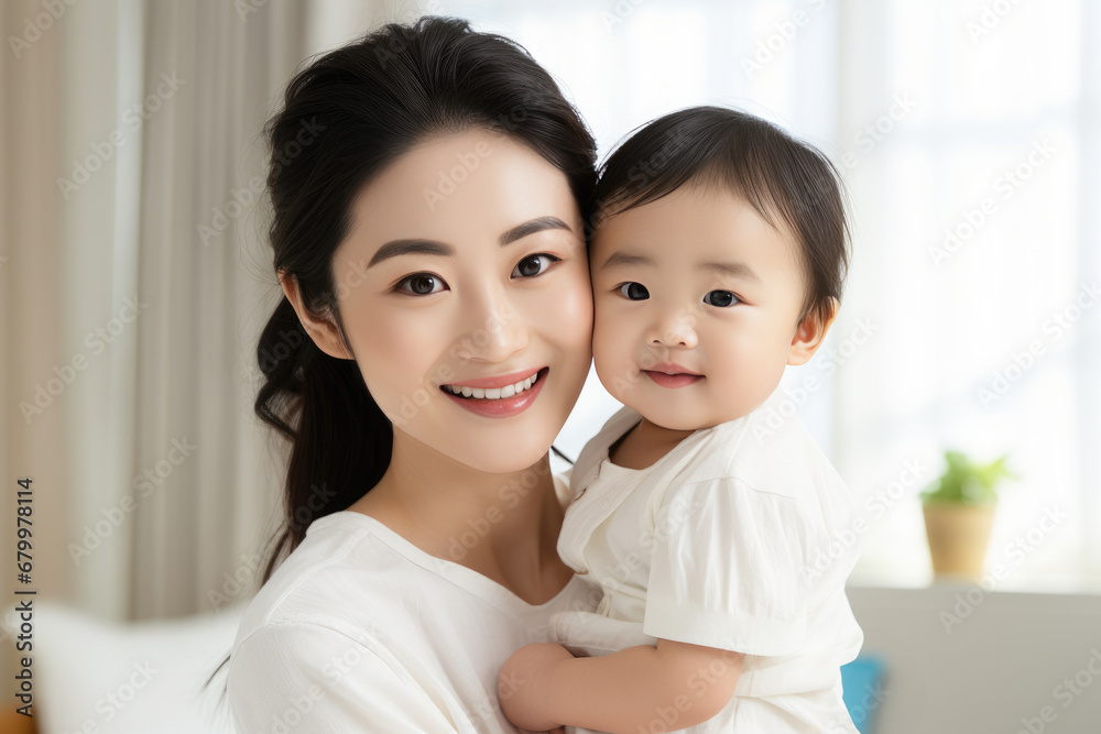 Fashion mother holding her kid at home, love concept Fashion mother holding her kid at home, love concept