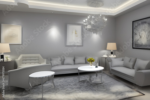 Creative Drawing Room, Wall Paint Color Primer Gray with Sofa © Talhashahi