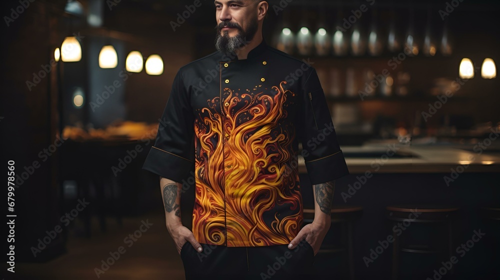 A chef proudly wearing their jacket,