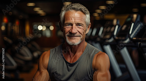 Portrait of Senior Working Out Gym Fitness
