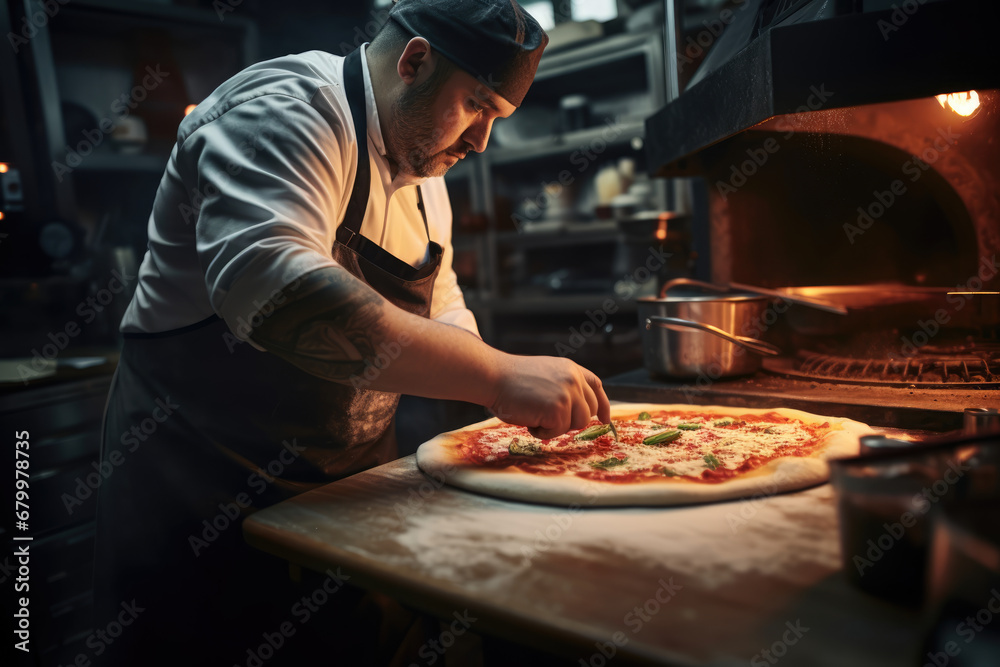 A chef is making pizza