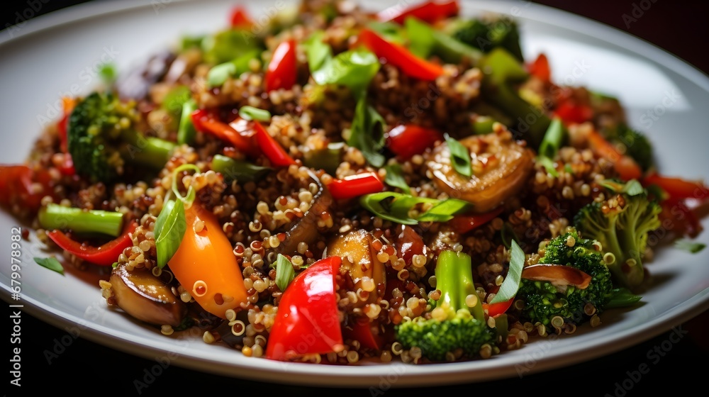 A close-up of a quinoa and vegetable stir-fry, A close-up of a quinoa and vegetable stir-fry,