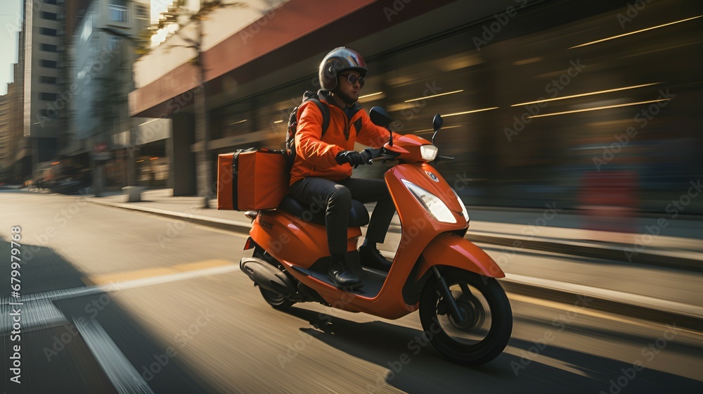 A delivery person on a scooter, zipping through traffic to make prompt deliveries