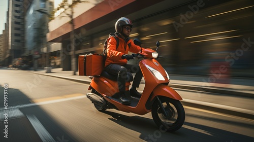 A delivery person on a scooter, zipping through traffic to make prompt deliveries © Visual Aurora