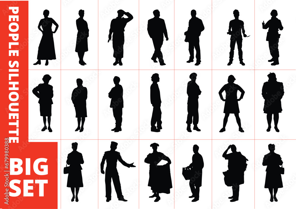 People silhouettes. Vector B&W  illustration for designers