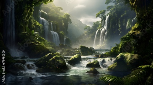 A high-speed waterfall in the jungle roared with power,