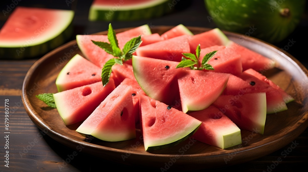 A platter of freshly sliced watermelon, a perfect example of a clean and refreshing snack A platter of freshly sliced watermelon, a perfect example of a clean and refreshing snack
