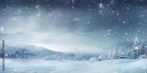 Snowy Trees Under Starry Night,, Winter Wonderland with Starlit Sky  © Muhammad