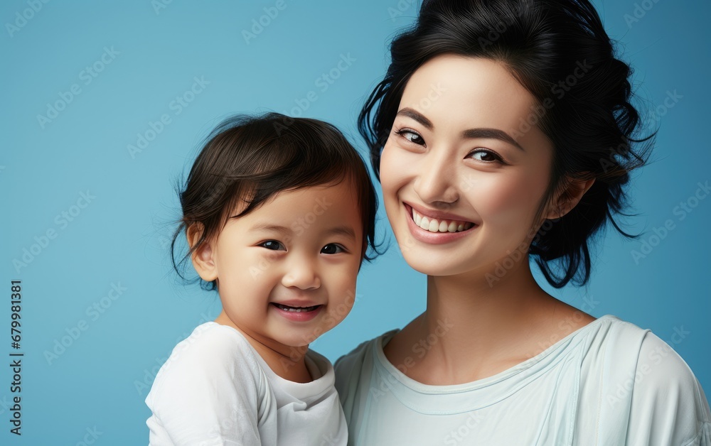 Fashion smiling mother holding her kid on solid color background, love concept Fashion smiling mother holding her kid on solid color background, love concept