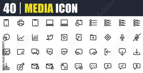 media icon set, user interface, UI