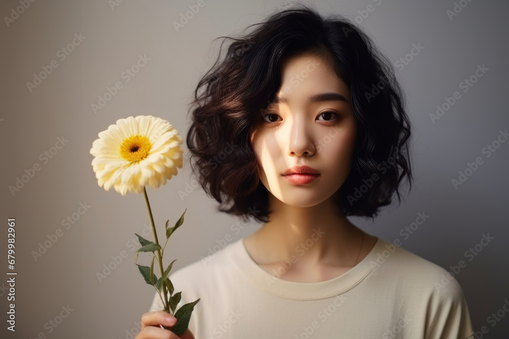 Portrait of a pensive girl of Asian appearance in a minimalist style Portrait of a pensive girl of Asian appearance in a minimalist style